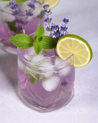 Mojito cocktail with lavender and mint aroma. Summer refreshing drink