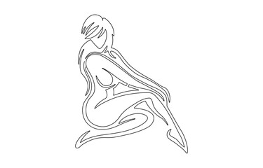 Woman body one single continuous line silhouette, Vector stock illustration isolated on white background, Elegant art. For posters, tattoos, lingerie store logos. Hand drawn.