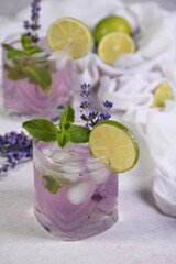 Mojito cocktail with lavender and mint aroma. Summer refreshing drink