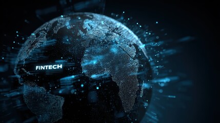 Obraz premium A digital globe with data points and glowing lines highlights the word 