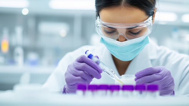 Milk Factory, Lab technician testing milk samples in a sterile environment.
