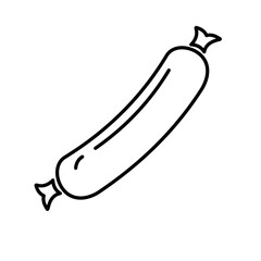 Simple line art of a sausage, isolated on white background. Perfect for food-related designs, menus, or culinary illustrations. Clean and minimalist style.