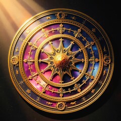 Naklejka premium Stunning zodiac astrological wheel with celestial design and vibrant colors