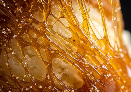 Closeup of golden amber viscous substance