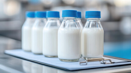 Milk Factory, Clear checklist for assessing milk quality on a clipboard in a dairy setting.