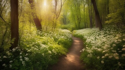 Obraz premium Spring Woods Path Sunlight.