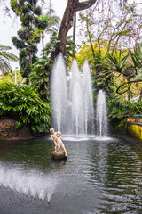 Fountain of Municipal Garden after rain in Funchal, Madeira Island, Portugal