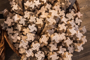 Close up view of wooden sticks for whipping of Poncha for sale in Madeira, Portugal
