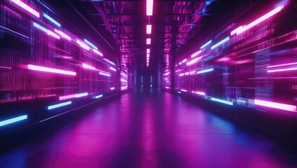 Neon-lit corridor with glowing panels