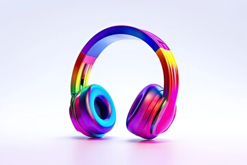 Vibrant, colorful headphones in a rainbow spectrum against a light background