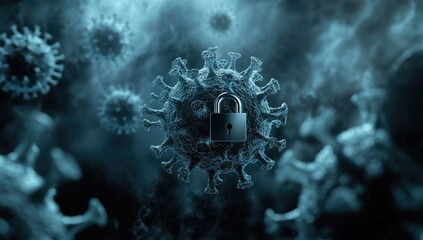 Virus with a lock, signifying containment or restriction