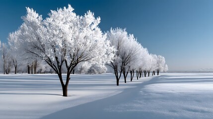 Fototapeta premium Peaceful winter wonderland with snow-covered trees.