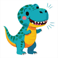 Naklejka premium Cartoon dinosaur character, blue and green, smiling