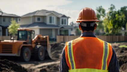 Construction worker overlooking construction site