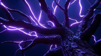 Obraz premium Powerful lightning storm surging through an ancient tree