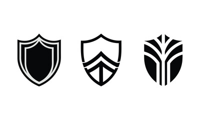 Set of 6 Modern Shield Icons  Geometric Black and White Vector EPS for Logos, Emblems & Badges. Unique Shield Icons Set – Minimalist Black & Grey Vector EPS for Modern Logos & Emblems