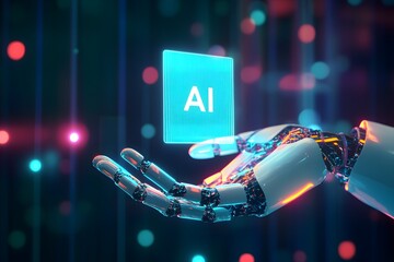 A hand holding a glowing icon representing generative AI, symbolizing the power of artificial intelligence