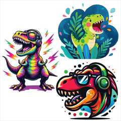 Obraz premium Set of 3 colorful dinosaur illustrations vector
