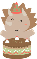 cute triceratops with cake hand drawn vector cartoon © LitaStudio