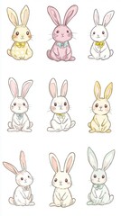Cute cartoon bunnies in pastel colors (2)