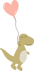 cute tyrannosaurus rex holding balloon hand drawn vector cartoon