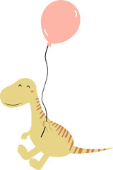 cute velociraptor holding balloon hand drawn vector cartoon