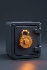 digital safe box with lock icon, secure digital savings fintech, stylized 3d render — digital vault fintech