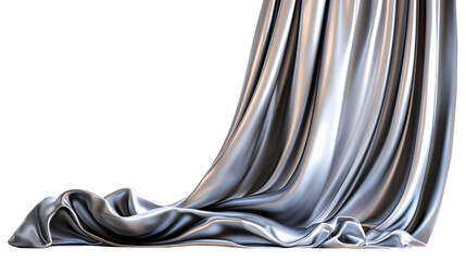 Flowing Silver Silk Curtain Drape, isolated on white background. 