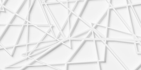 Close up of white thin zig-zag curves overlaid geometry background wallpaper banner, flat lay top view