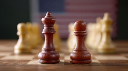 Divided chessboard with players facing off strategically, USA China conflict