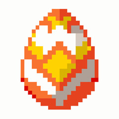 Pixel Art Easter Egg with Vibrant Geometric Patterns on Orange Background