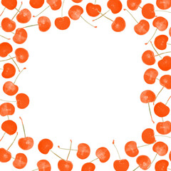 さくらんぼフレーム_Very cute cherry frame_square_coral