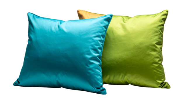 
Two soft colorful pillows leaning on each other on transparent background isolated on transparent background 
