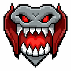 Fototapeta premium Pixel Art Monster with Red Eyes and Sharp Teeth Retro Gaming Icon