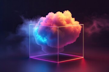 Abstract cloud in a glowing cube