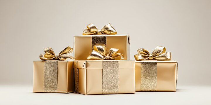 Stacked gold gift boxes - Powered by Adobe