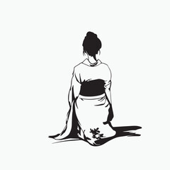 silhouette of a girl in a kimono