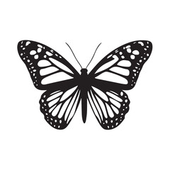 Monarch Butterfly silhouette, butterfly vector illustration, Elegant Butterfly Silhouette Icon for Design Projects, Creative black and white vector art.
