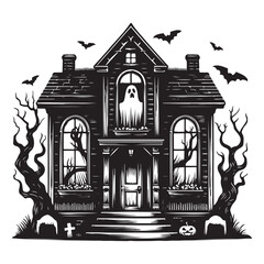 Scary haunted house window, vector image