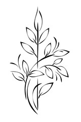 stylized decorative twig with leaves and curls; graphic design