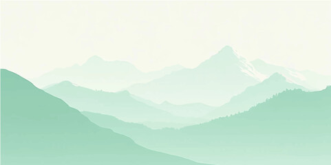 Calm green foggy mountain and valley layers with soft visual pastel atmosphere and light gradients

