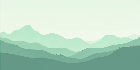 Minimal green mountain scene with layered hills and soft natural tones for eco-friendly design
