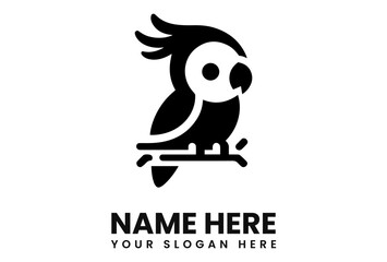 Naklejka premium Stylized black and white illustration of a cockatoo perched on a branch.