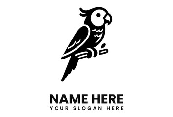 Naklejka premium A stylized black and white cockatoo perched on a branch, a minimalist logo design.
