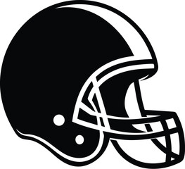 Football helmet silhouette, protective gear icon, black line art, American sport vector, head safety illustration