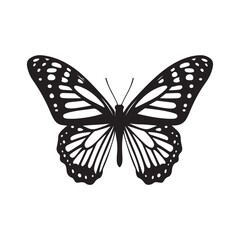 Monarch Butterfly silhouette, butterfly vector illustration, Elegant Butterfly Silhouette Icon for Design Projects, Creative black and white vector art.