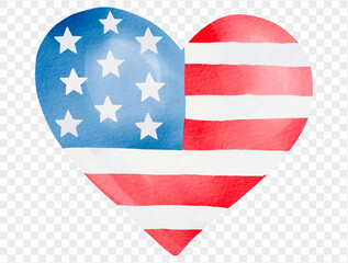 Patriotic heart with USA flag design vector in watercolor style for July 4th celebration themes