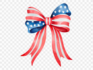 Patriotic ribbon bow vector with red, white, and blue stripes, perfect for Independence Day decorations