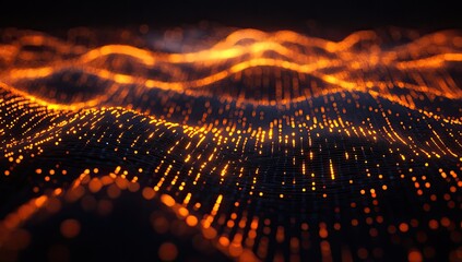 Abstract fiery, undulating digital landscape
