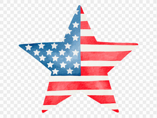 Patriotic star vector with American flag design in red, white, and blue watercolor for July 4th graphics